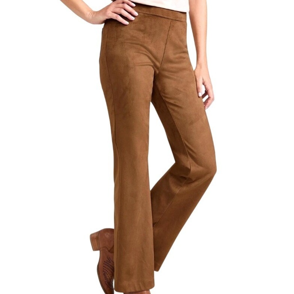 SOFT SURROUNDINGS NWT Women Large Petite Brown Faux Suede Wide Leg Pull On Pants